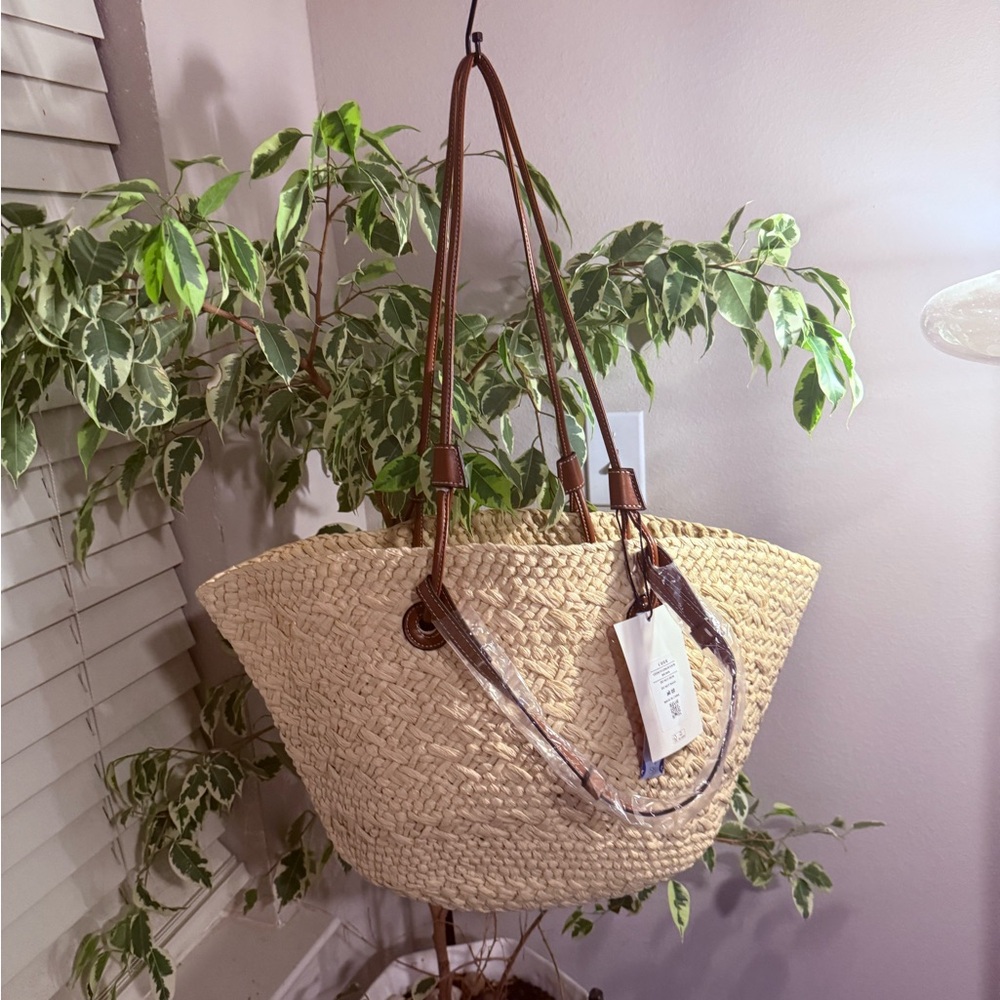 Cider Natural Straw Tote with Brown Leather Straps - Picture 2 of 2